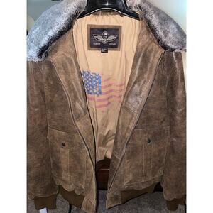 NWOT! Flavor leather aviator bomber jacket! Air Force! ! Fur! Detachable Collar!
